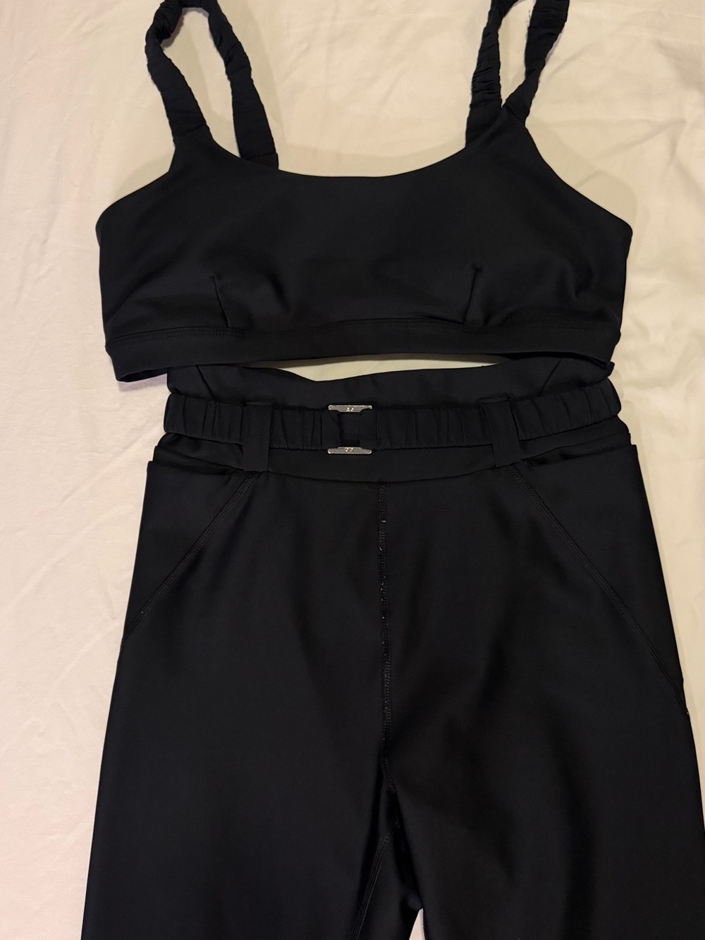 ALO Yoga Black Ruched-Strap Sports Bra (M) and High-Rise Leggings(S) - Picture 2 of 7